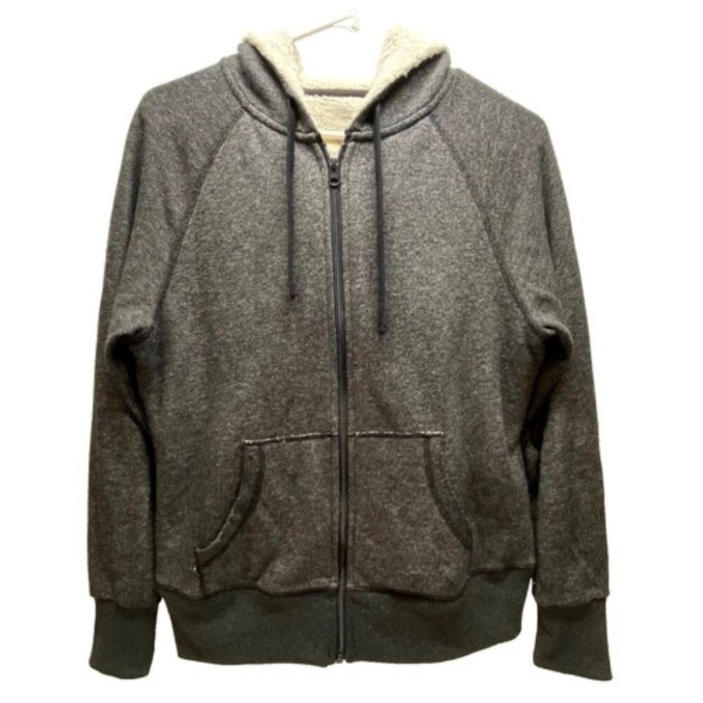 Vintage Faded Glory Full Zip Hoodie Women's Medium Charcoal Y2K Sherpa Sweater